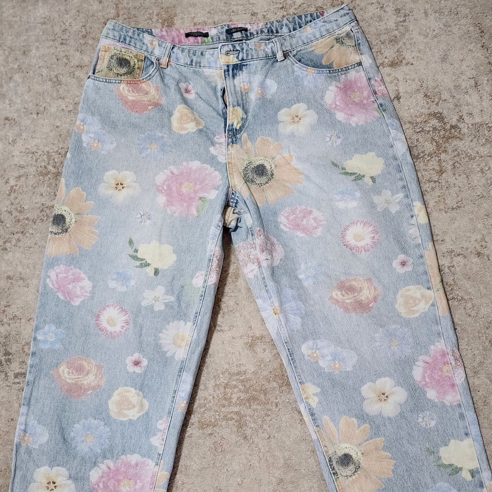 Wild Fable Blue and Pink Boyfriend Jeans Floral Design
